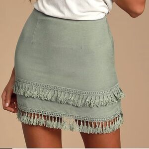 Lulu's Sage Green Tassel Mini Skirt I Medium